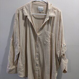 American Eagle Women's Shirt/Cover Up Tan Button Up Long Sleeved Sz M